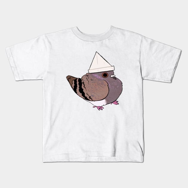 Hat Pigeon Kids T-Shirt by chuckdrawsthings